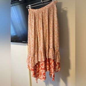 Free People Floral Print Skirt Mixed Print with Pink and Orange Accents